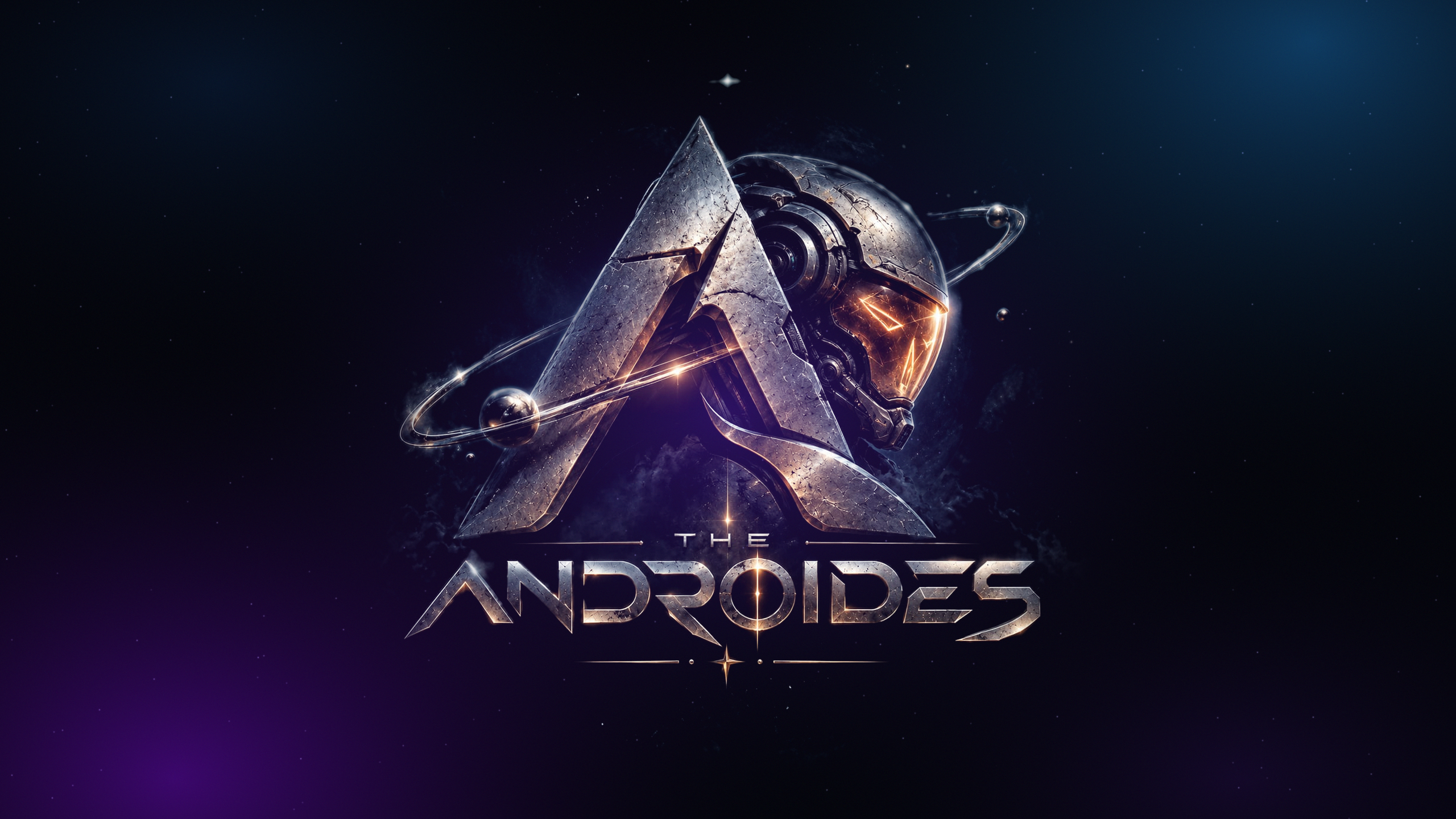 Emblema de The Androides: la A de titanio con el casco de un androide frente a una nebulosa